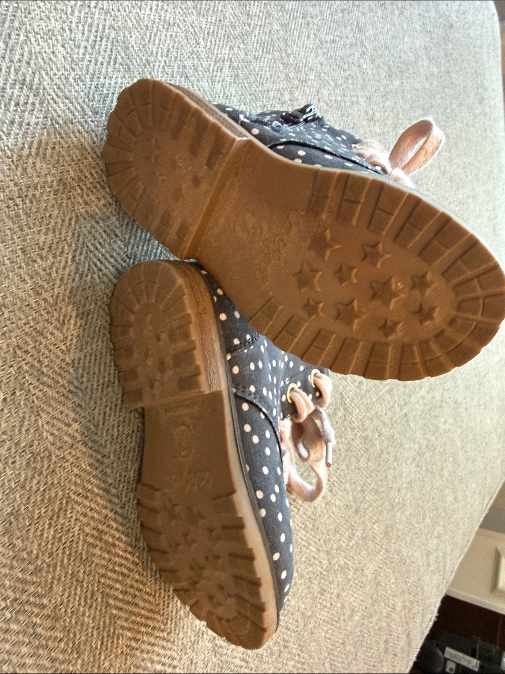 Cat & Jack Navy Polka Dot Lace-Up Kids Boots with Cream Laces - Picture 5 of 6